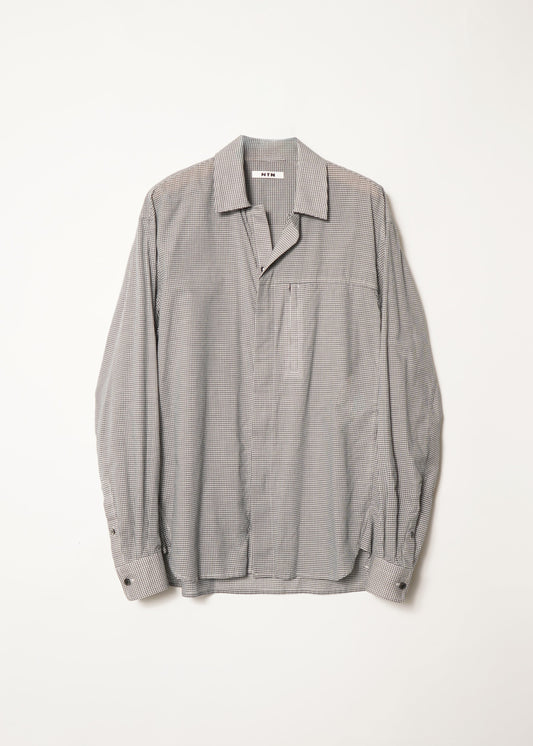 COTTON SILK GINGHAM CHECK ZIP OPEN SHIRT